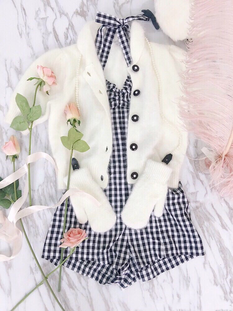 Get trendy with [Customized All Sizes] Sweet Sailor Gingham Babydoll Jumpsuit / dress -  available at Peiliee Shop. Grab yours for $59.90 today!