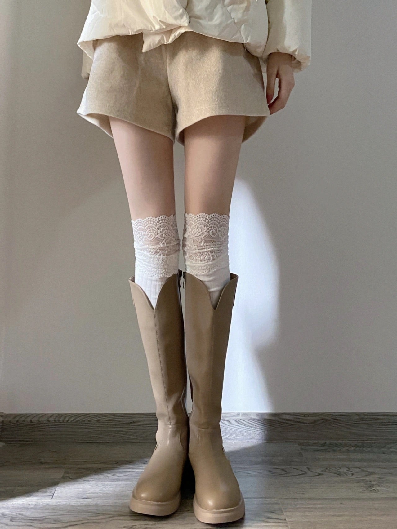Get trendy with [Basic] Angelic Cloud Lace Cotton Over-knee socks - Stocking available at Peiliee Shop. Grab yours for $7.90 today!