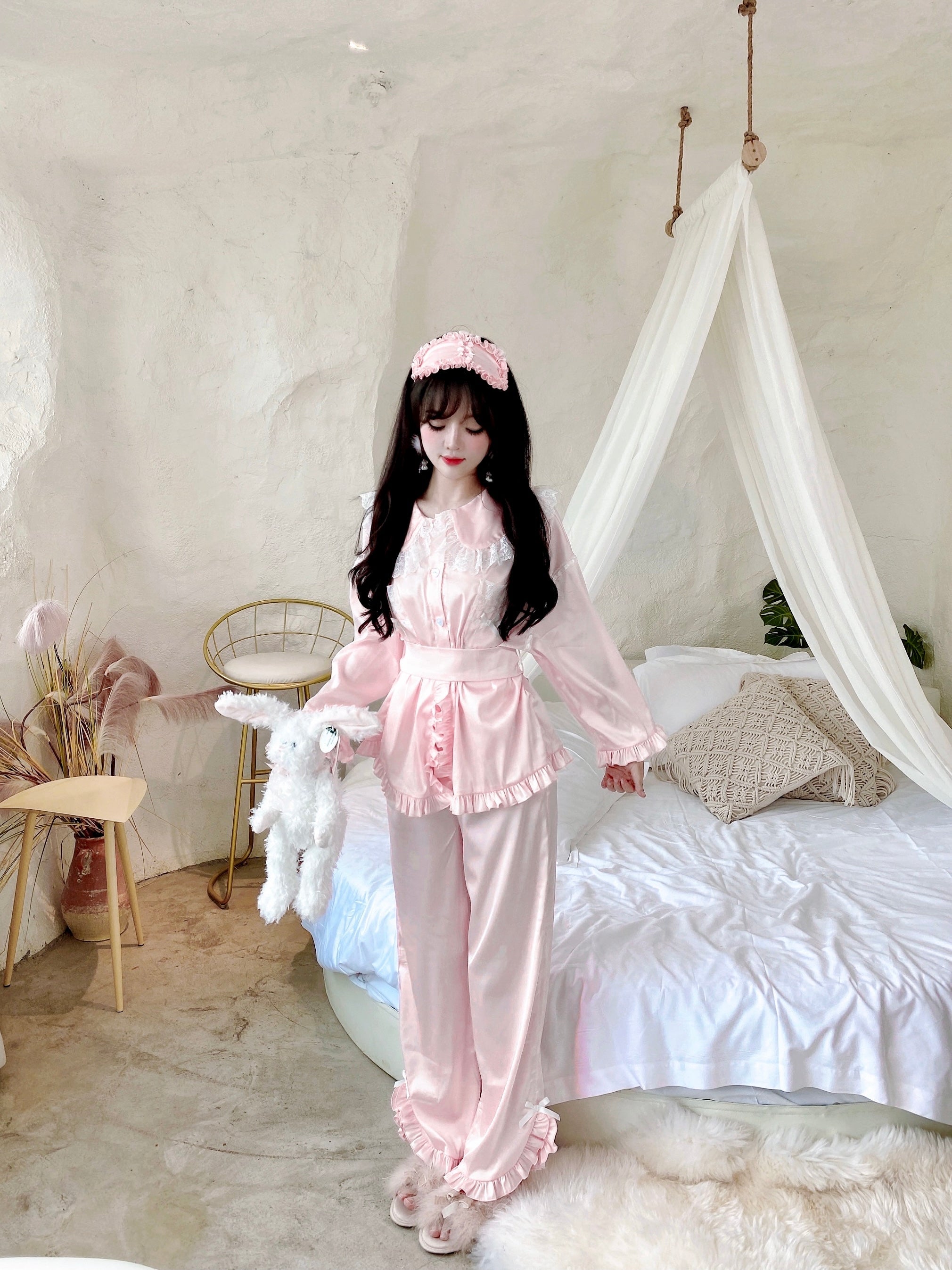 Get trendy with Angelic Rosé Satin Lounge wear set -  available at Peiliee Shop. Grab yours for $12 today!
