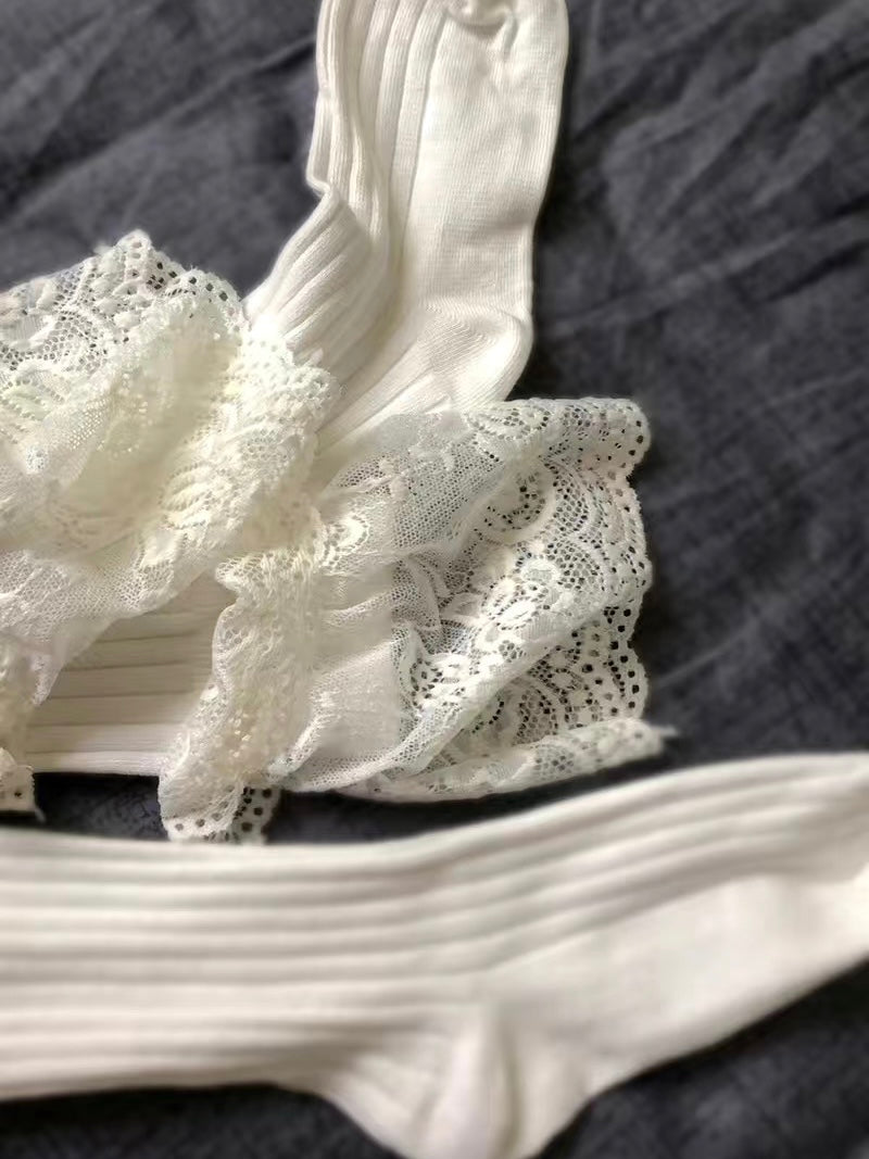 Get trendy with [Basic] Angelic Cloud Lace Cotton Over-knee socks - Stocking available at Peiliee Shop. Grab yours for $7.90 today!