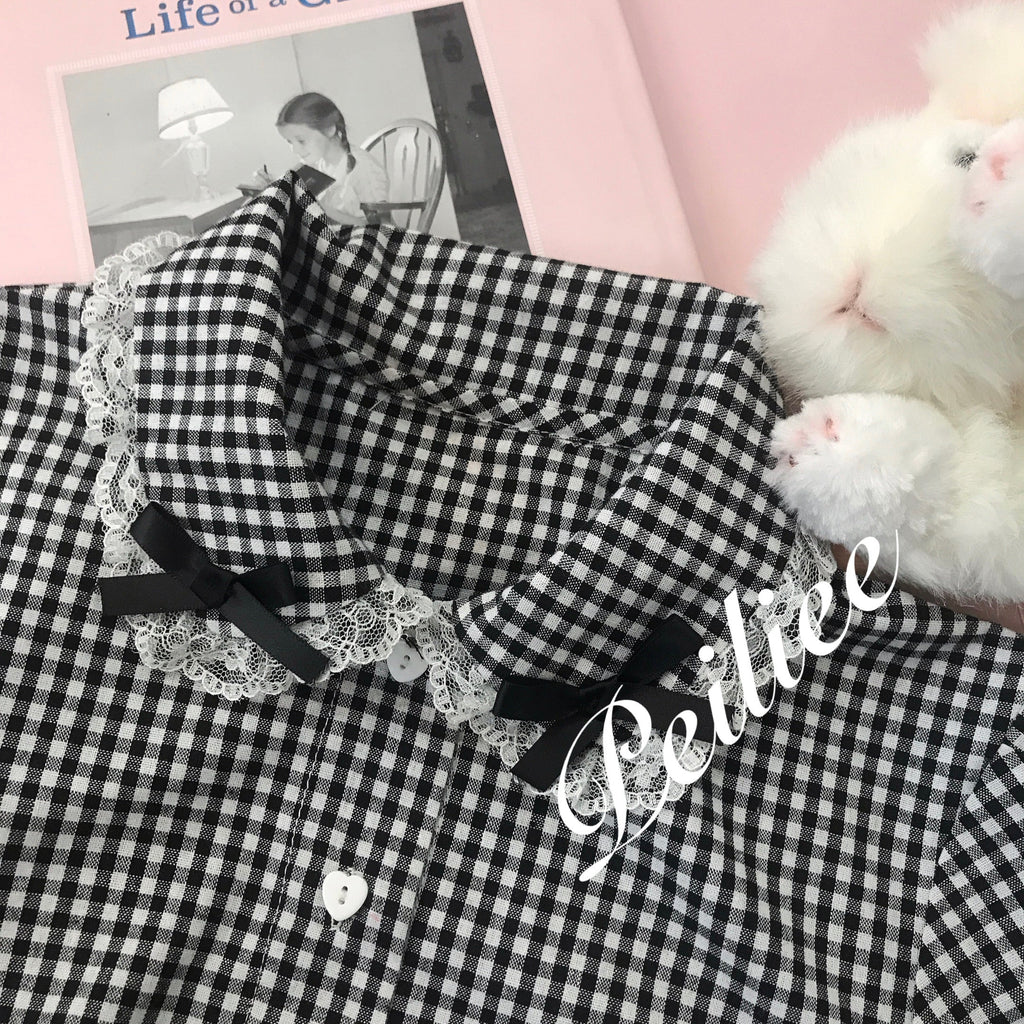 [By Peiliee] Afternoon Tea At Tiffany Gingham Babydoll Mini Dress Lolita 1997 style - Premium  from Peiliee Shop - Just $49.90! Shop now at Peiliee Shop