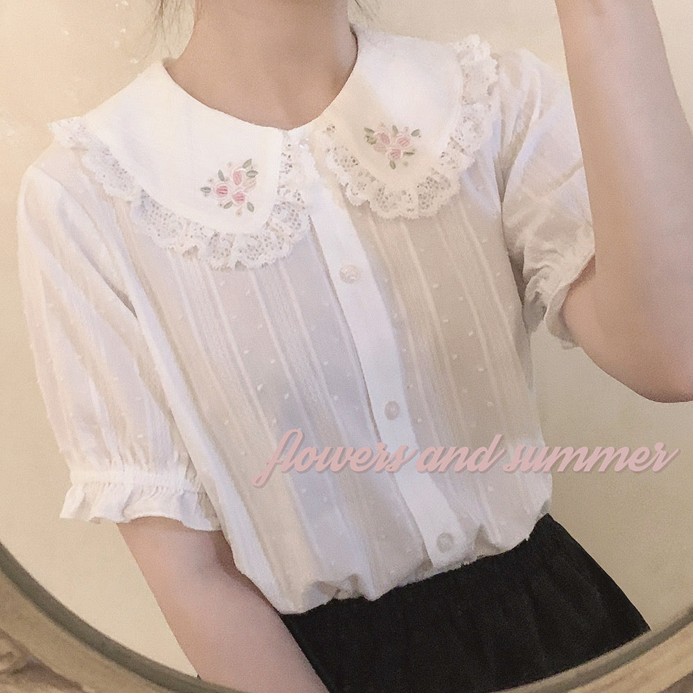 Get trendy with [Petite] Flowers and summer floral cotton shirt - Shirt available at Peiliee Shop. Grab yours for $23.50 today!