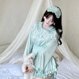 Get trendy with Angelic Mint Satin Lounge wear set -  available at Peiliee Shop. Grab yours for $15 today!