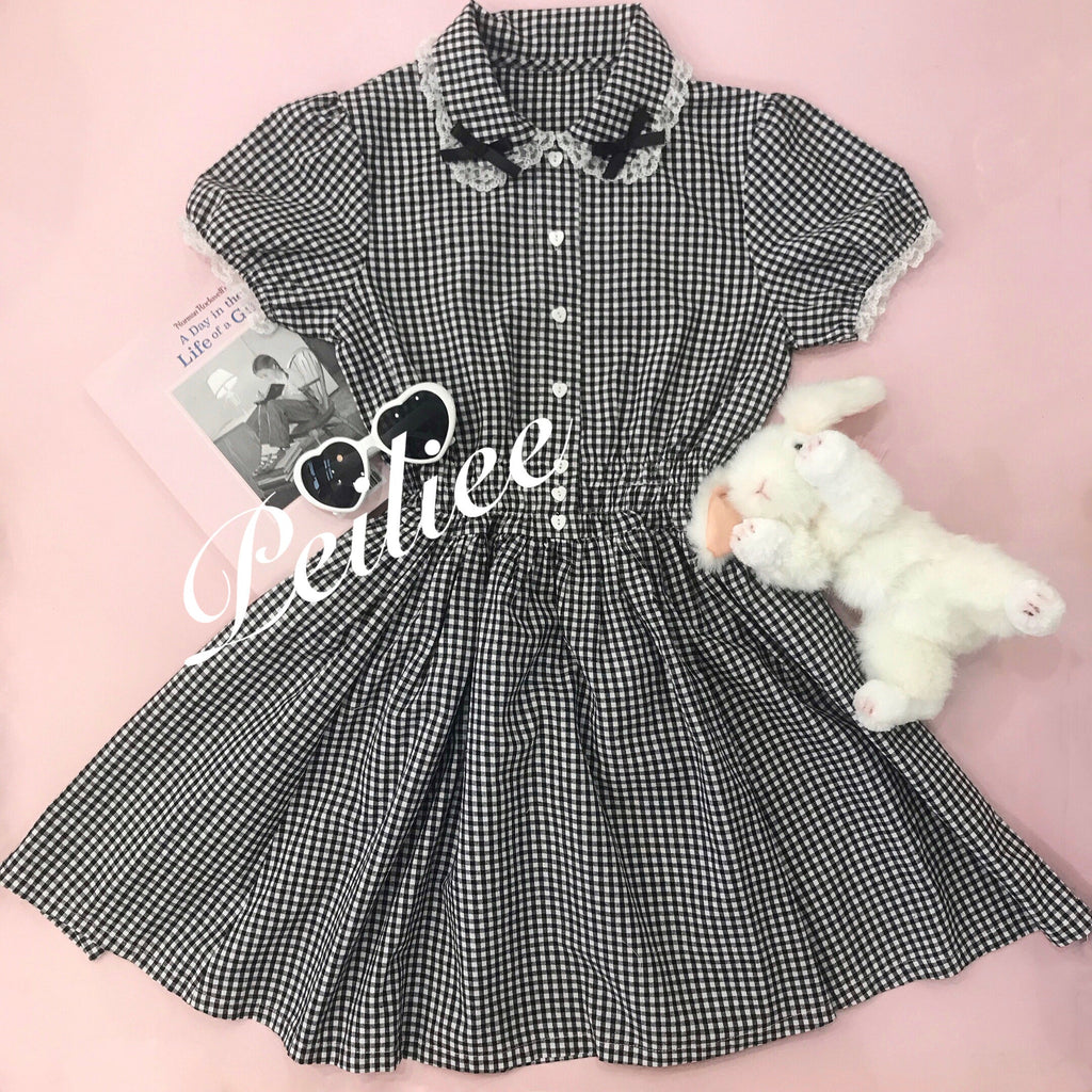 Get trendy with [Sweden warehouse] By Peiliee - Afternoon Tea At Tiffany Gingham Babydoll Mini Dress Lolita 1997 style -  available at Peiliee Shop. Grab yours for $55 today!