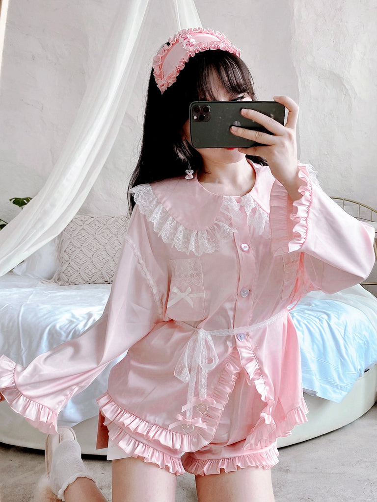 Get trendy with Angelic Rosé Satin Lounge wear set -  available at Peiliee Shop. Grab yours for $12 today!