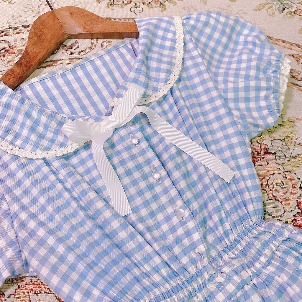 Get trendy with [Customized] Cloud Sailor Blue Gingham Babydoll Dress -  available at Peiliee Shop. Grab yours for $49.90 today!