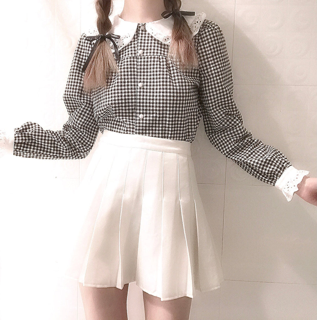 Get trendy with [Peiliee Studio] Gingham Babydoll Shirt -  available at Peiliee Shop. Grab yours for $22 today!