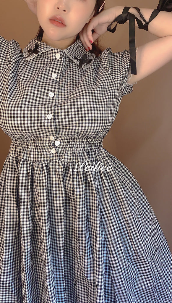 [Sweden warehouse] By Peiliee - Afternoon Tea At Tiffany Gingham Babydoll Mini Dress Lolita 1997 style - Premium  from Peiliee Shop - Just $55.00! Shop now at Peiliee Shop
