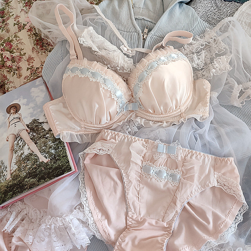 Flower Premium Lace Band Matching Bralette and Panty Set