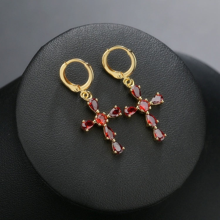 Saint Rose Crystal Cross Earring - Premium  from Peiliee Shop - Just $12.00! Shop now at Peiliee Shop