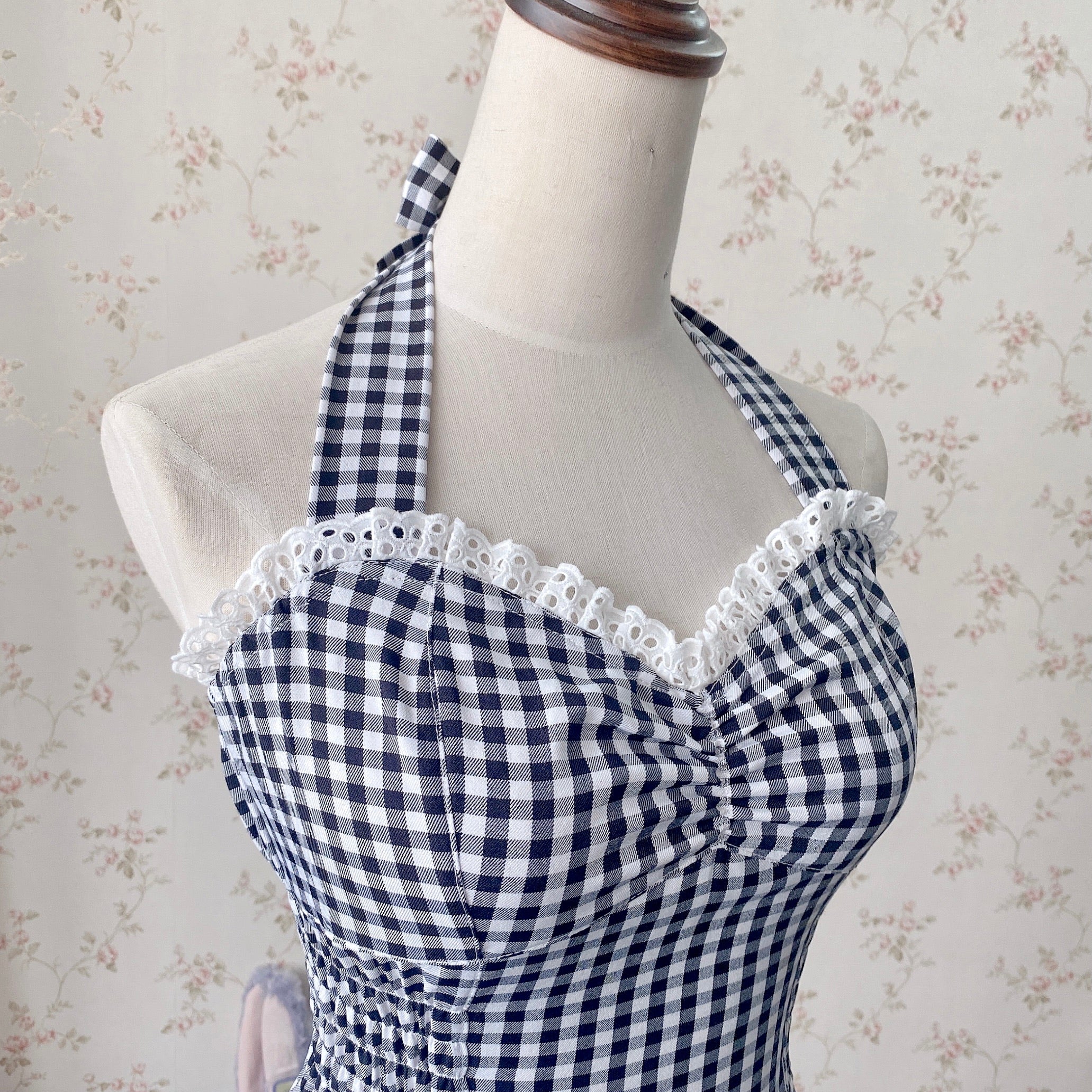 Get trendy with [Customized All Sizes] Sweet Sailor Gingham Babydoll Jumpsuit / dress -  available at Peiliee Shop. Grab yours for $59.90 today!