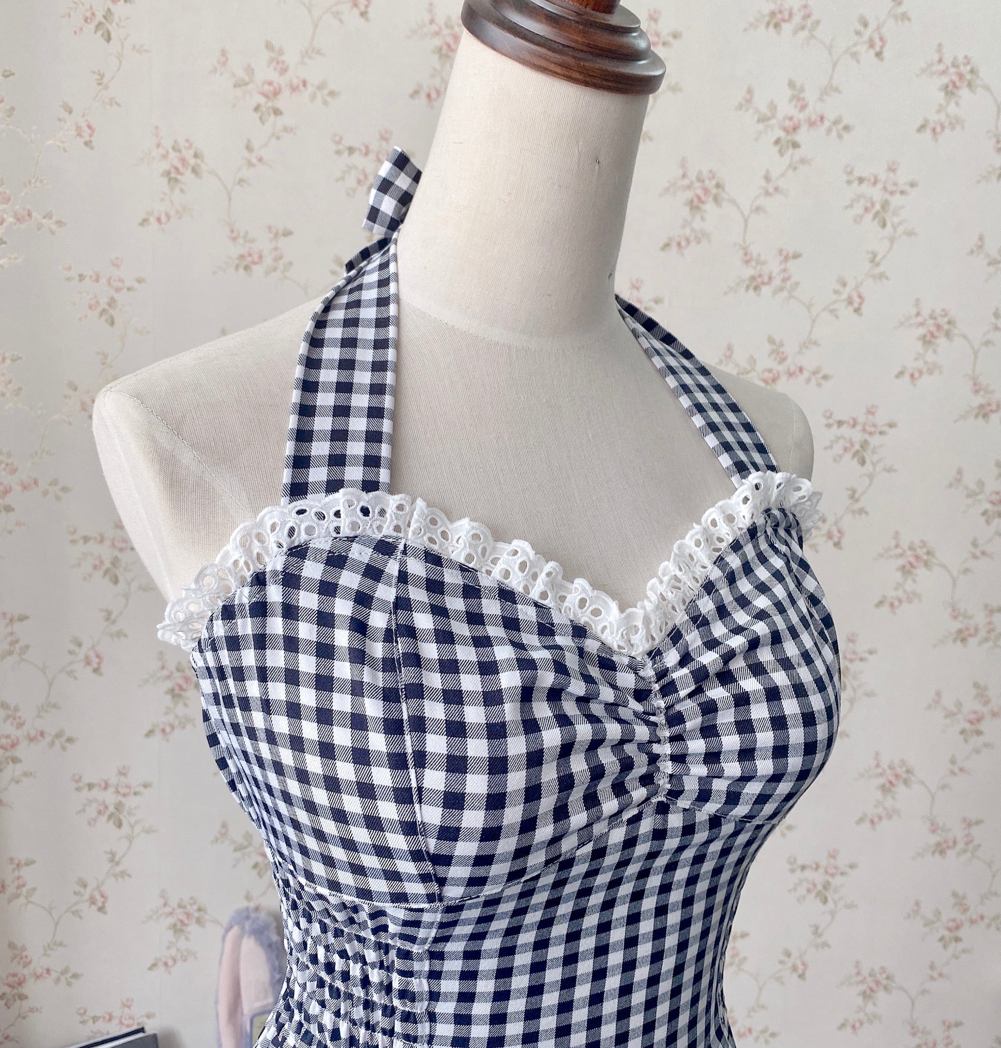 Get trendy with [Customized All Sizes] Sweet Sailor Gingham Babydoll Jumpsuit / dress -  available at Peiliee Shop. Grab yours for $59.90 today!