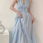 Get trendy with Blue memory gingham dress - Dresses available at Peiliee Shop. Grab yours for $36.80 today!