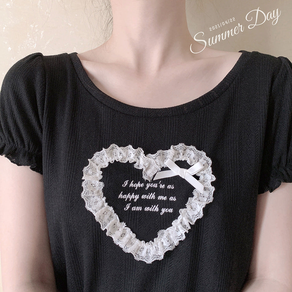 [Petite] I’m happy with you lace heart shirt - Premium Shirt from RIBERRY - Just $19.90! Shop now at Peiliee Shop