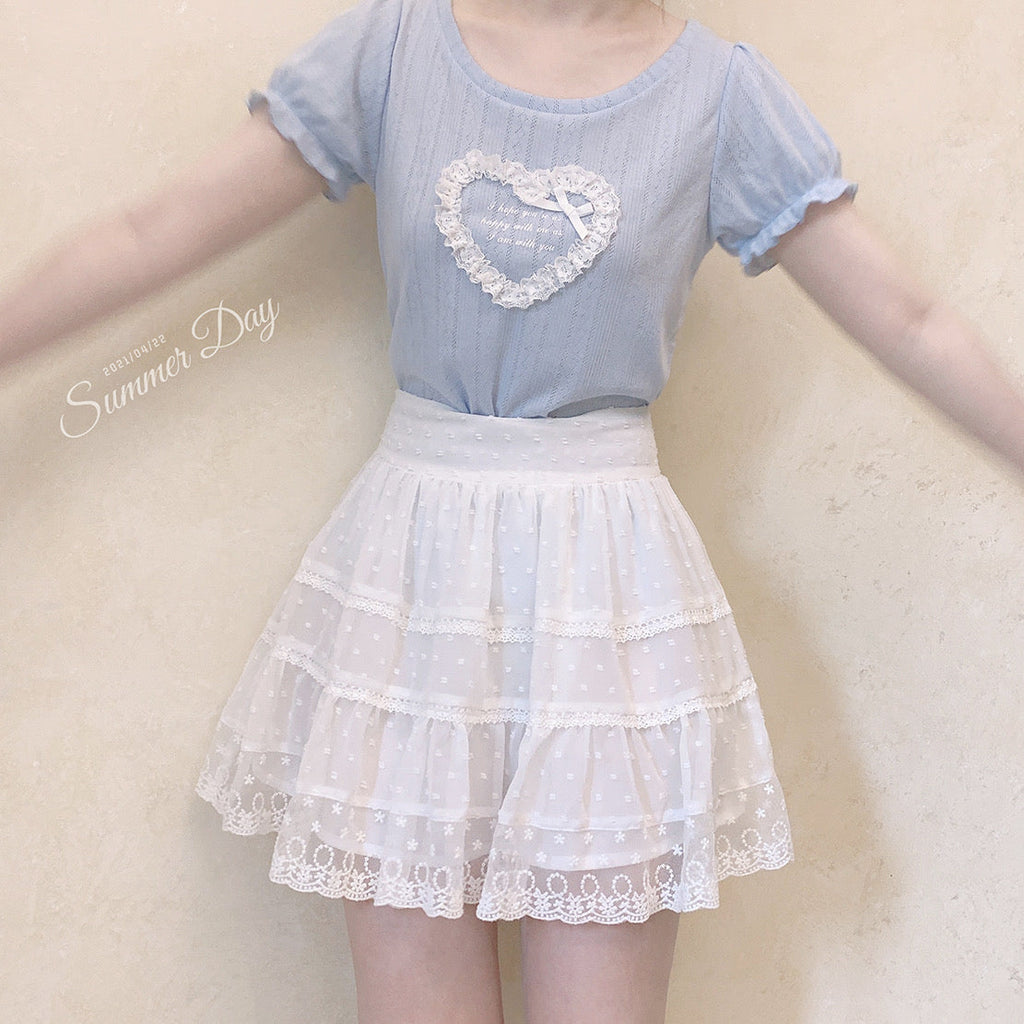 [Petite] I’m happy with you lace heart shirt - Premium Shirt from RIBERRY - Just $19.90! Shop now at Peiliee Shop