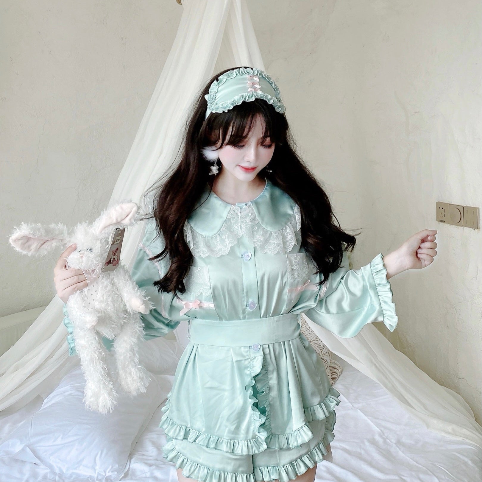 Get trendy with Angelic Mint Satin Lounge wear set -  available at Peiliee Shop. Grab yours for $15 today!