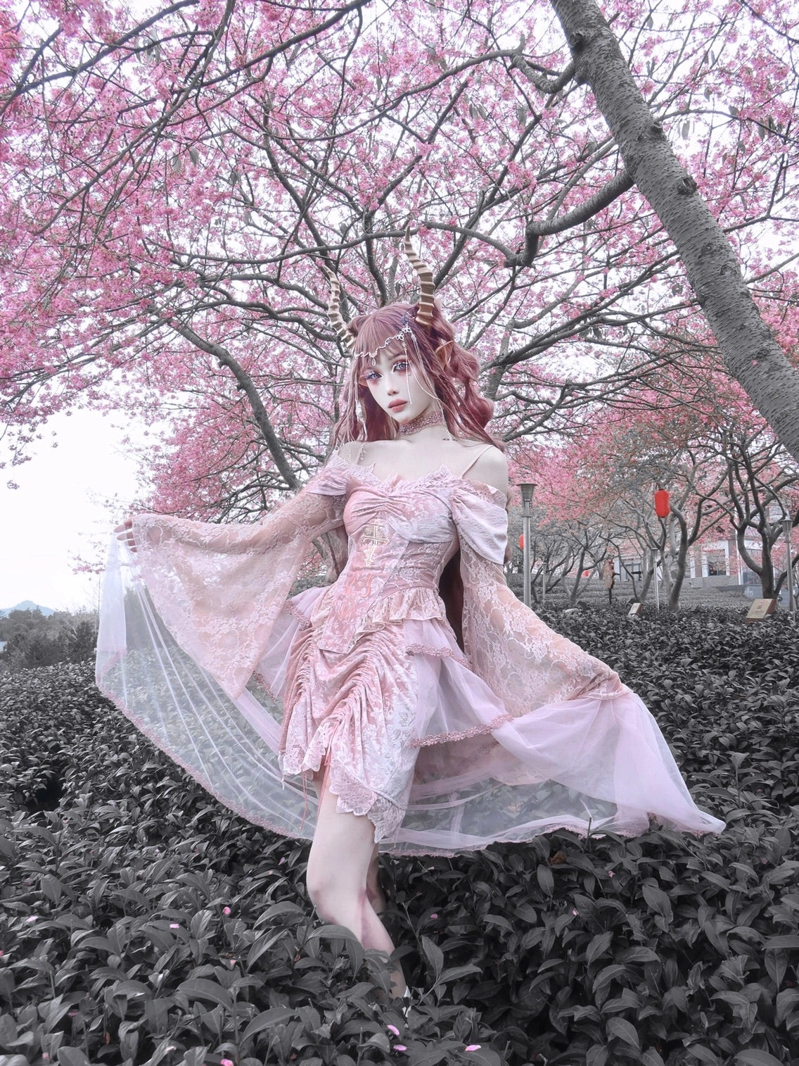 Get trendy with Sakura Dream Velvet Corset Top With Sleeves - Shirts & Tops available at Peiliee Shop. Grab yours for $55 today!