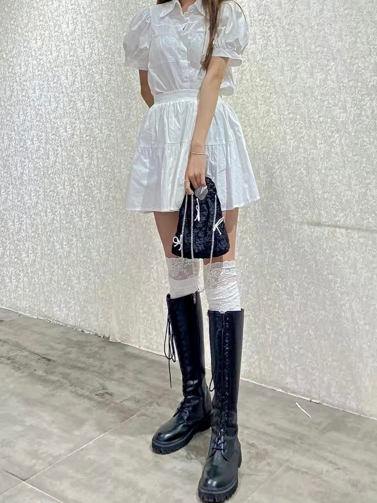 Get trendy with [Basic] Angelic Cloud Lace Cotton Over-knee socks - Stocking available at Peiliee Shop. Grab yours for $7.90 today!