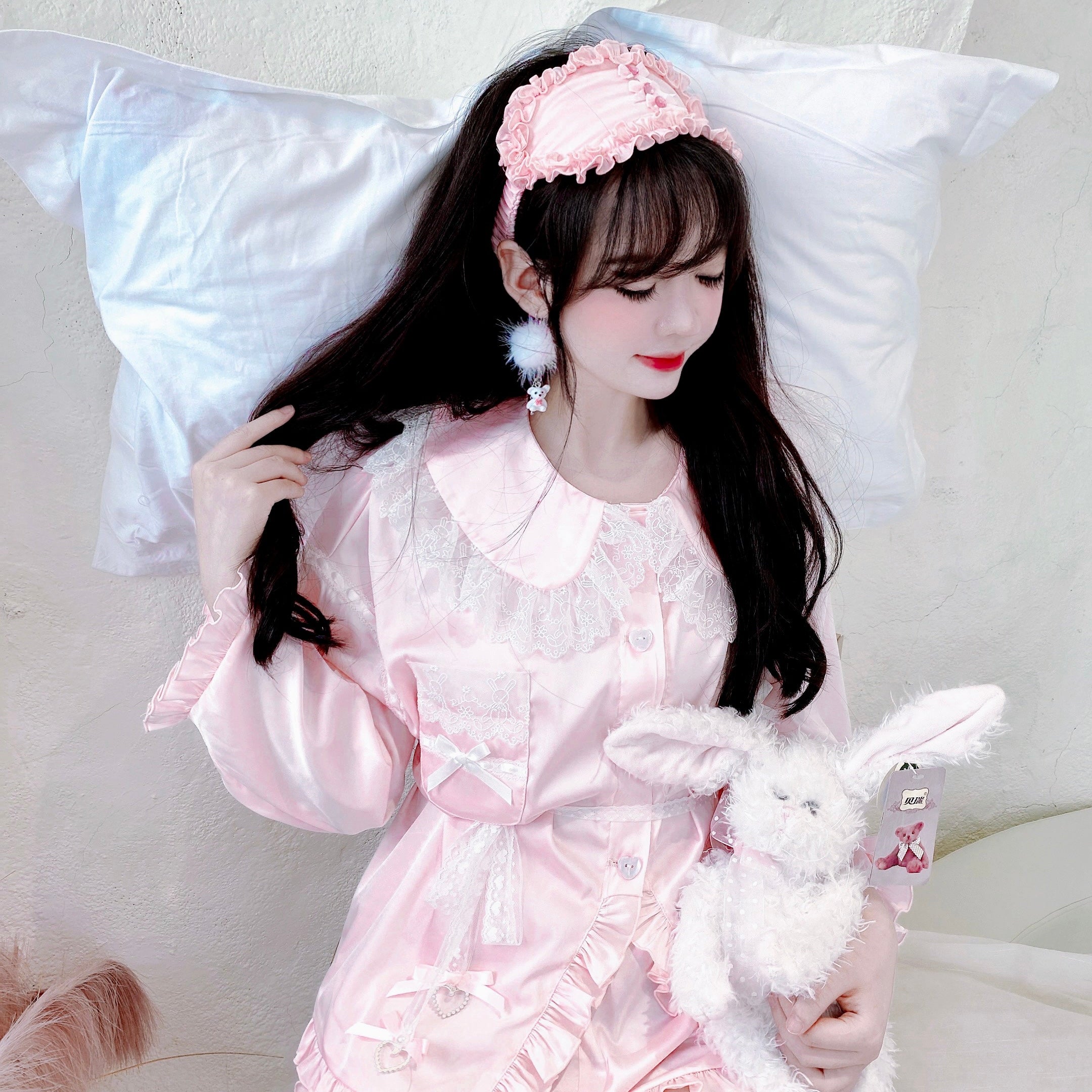 Get trendy with Angelic Rosé Satin Lounge wear set -  available at Peiliee Shop. Grab yours for $12 today!