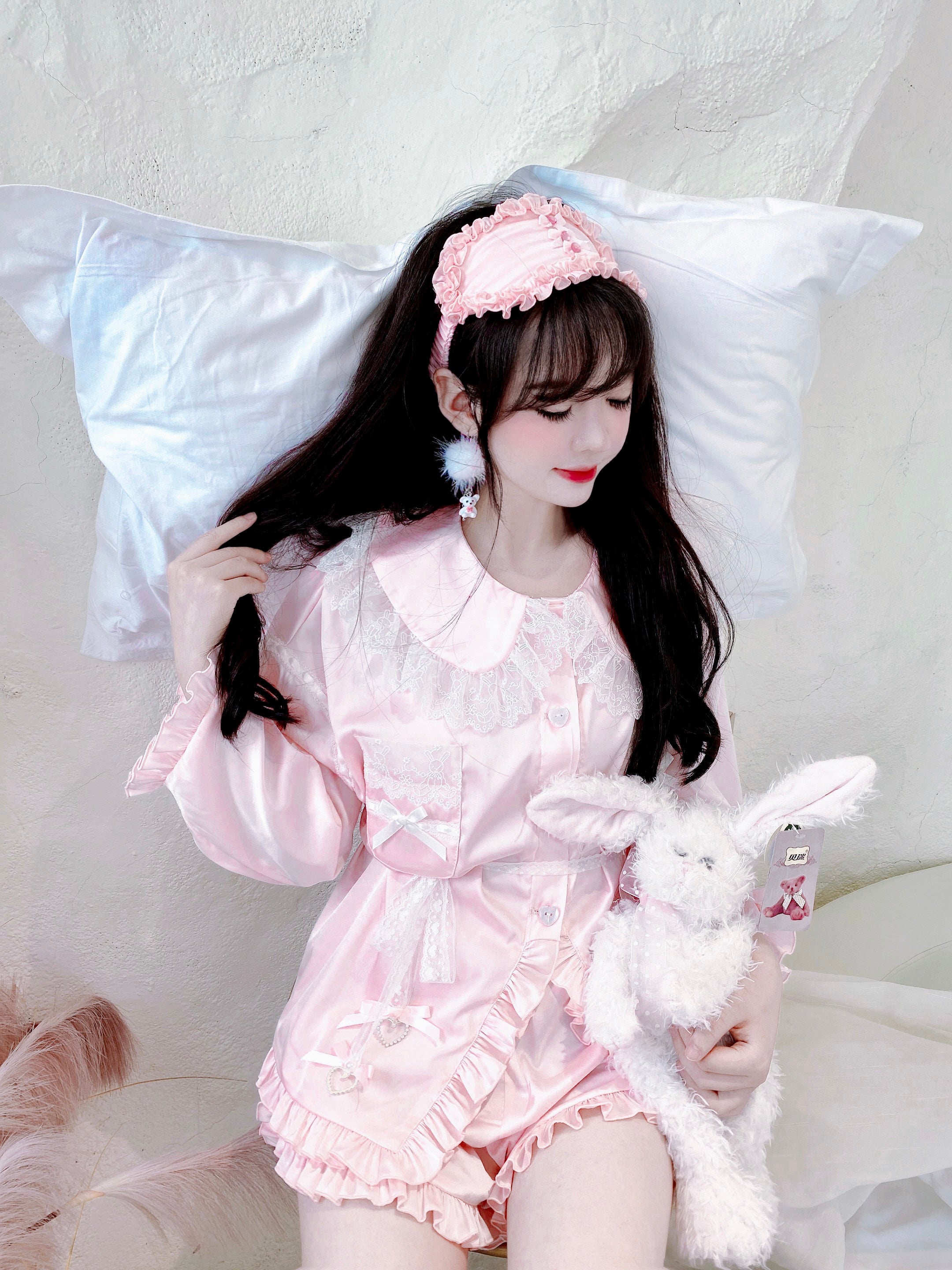 Get trendy with Angelic Rosé Satin Lounge wear set -  available at Peiliee Shop. Grab yours for $12 today!