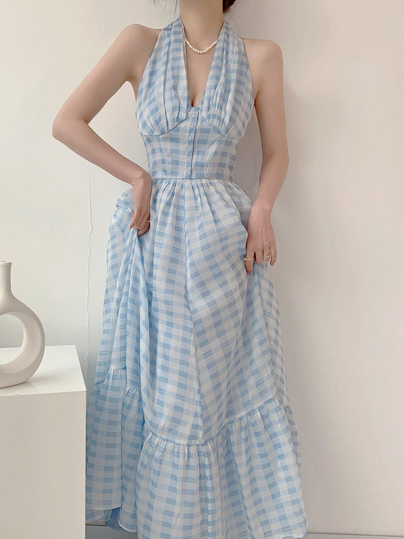 Get trendy with Blue memory gingham dress - Dresses available at Peiliee Shop. Grab yours for $36.80 today!