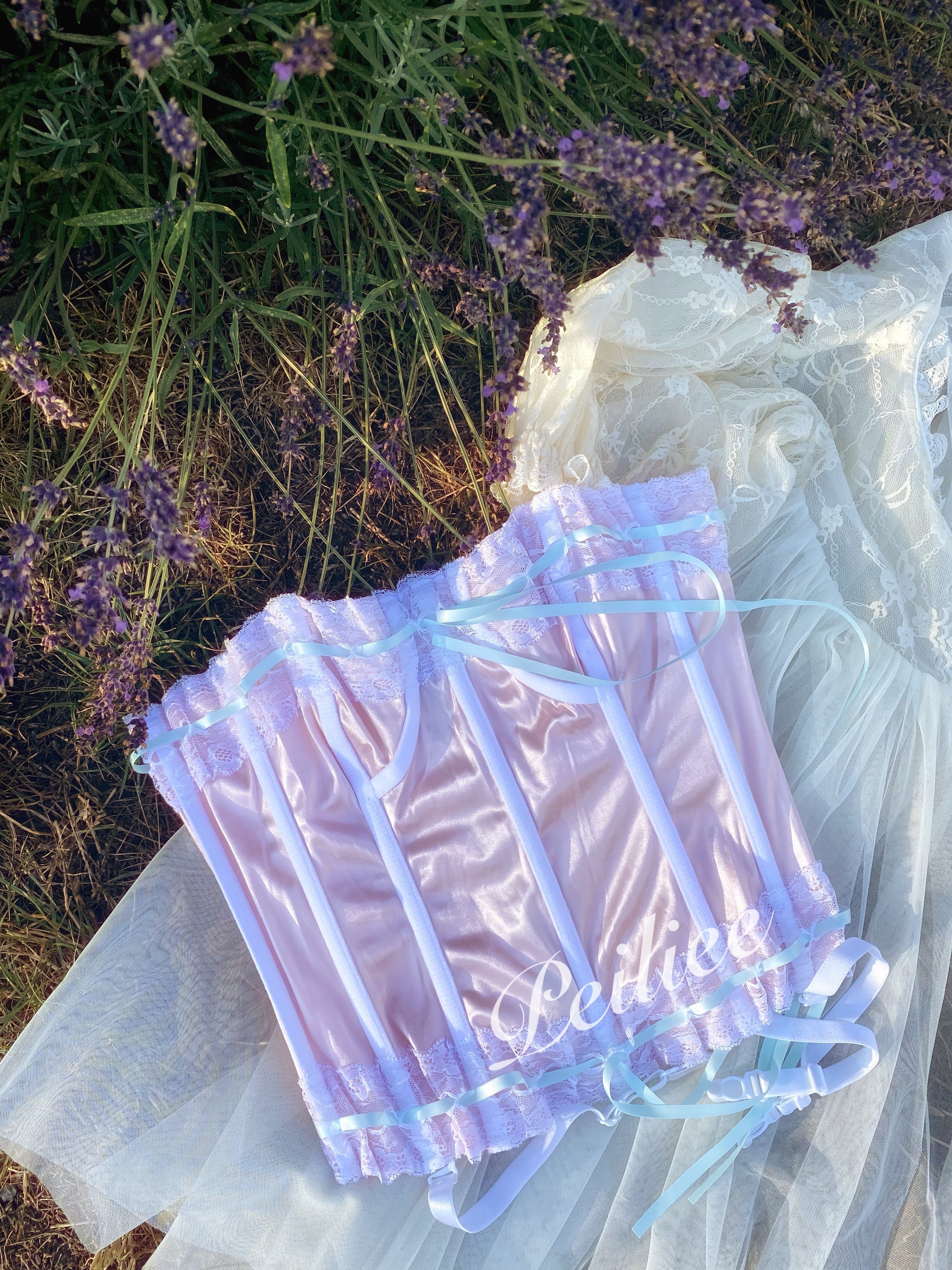 Get trendy with [Sweden] Lavender Dreams Handmade Satin Corset -  available at Peiliee Shop. Grab yours for $59.90 today!