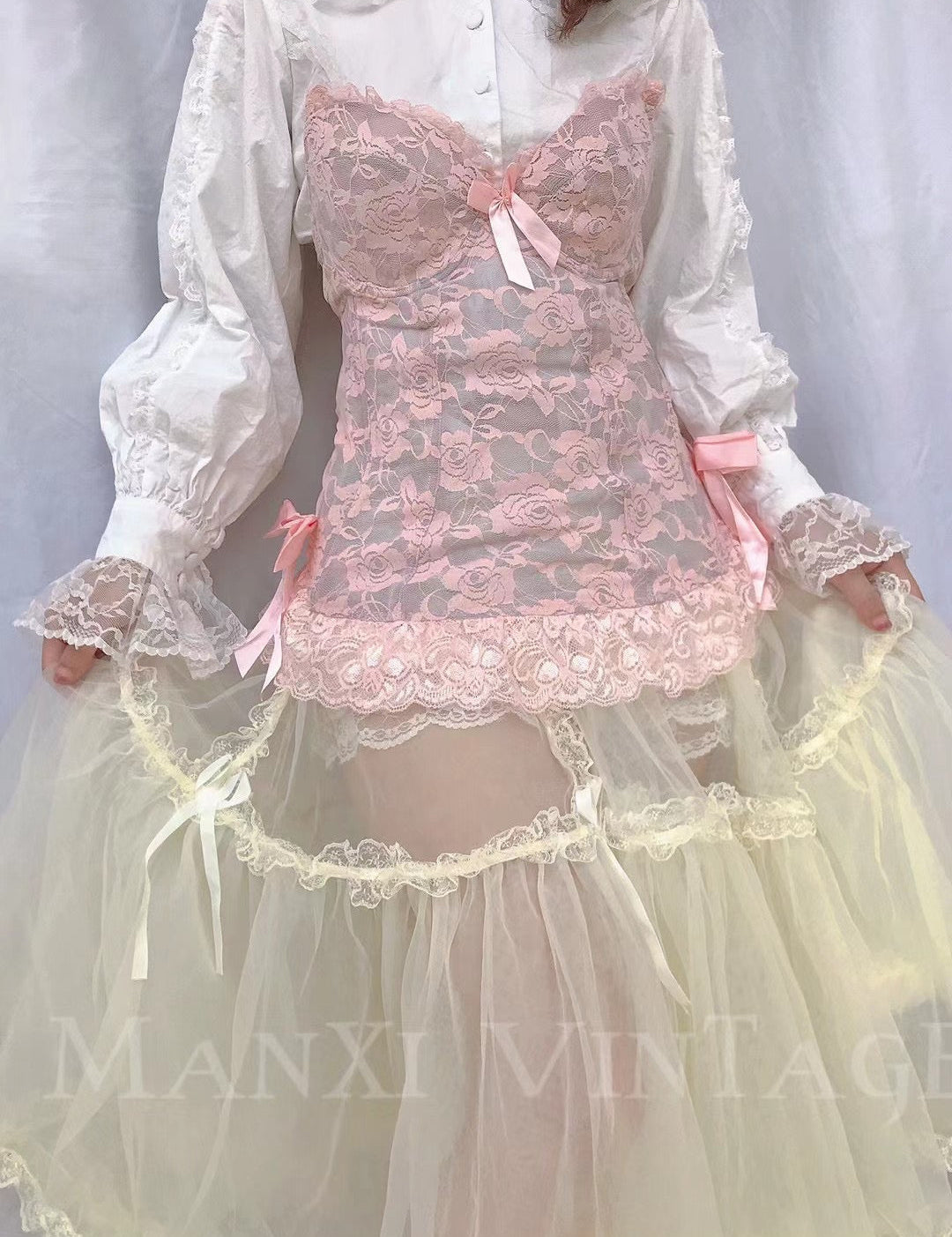 Get trendy with Cloudy Pink Lace Corset Top -  available at Peiliee Shop. Grab yours for $59.90 today!