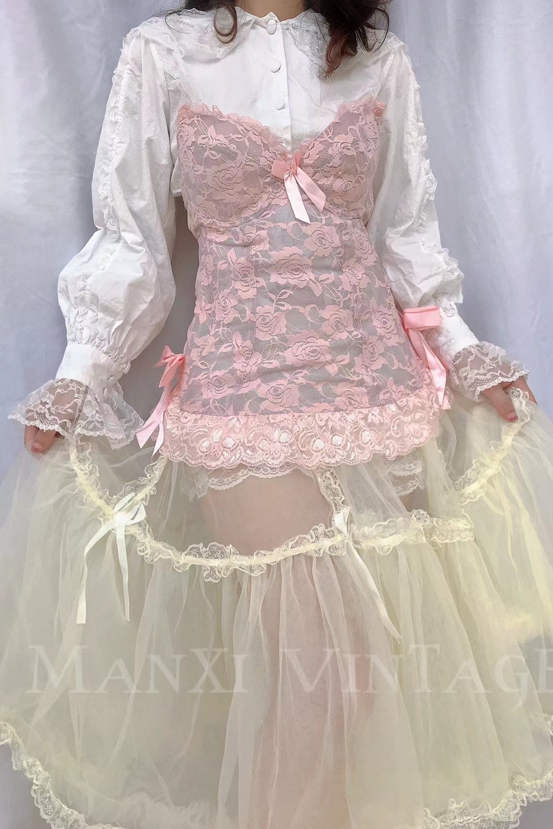 Get trendy with Cloudy Pink Lace Corset Top -  available at Peiliee Shop. Grab yours for $59.90 today!