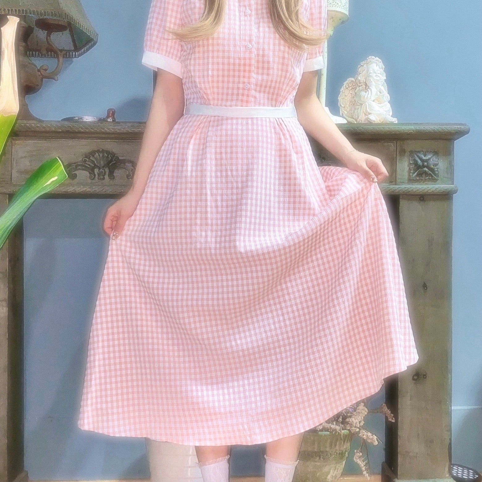 Get trendy with [Premium Selected] Arrived In Dream Land Gingham Dress (designer Rose Candy) -  available at Peiliee Shop. Grab yours for $45 today!