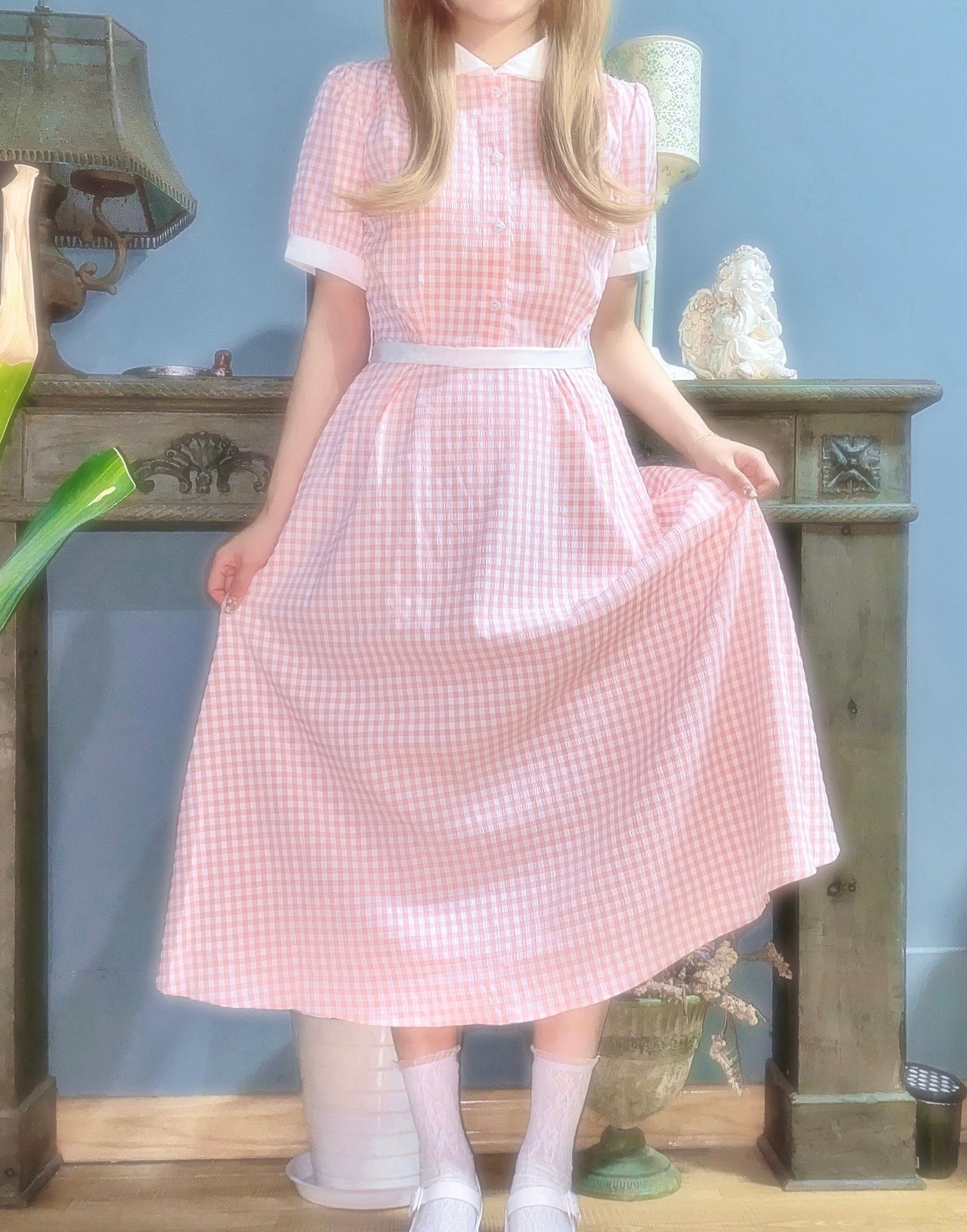 Get trendy with [Premium Selected] Arrived In Dream Land Gingham Dress (designer Rose Candy) -  available at Peiliee Shop. Grab yours for $45 today!