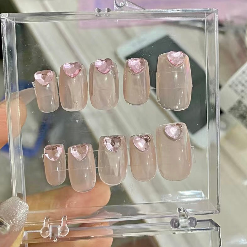 Get trendy with Crystal Heart sticky Nails Set - Nails available at Peiliee Shop. Grab yours for $11.50 today!