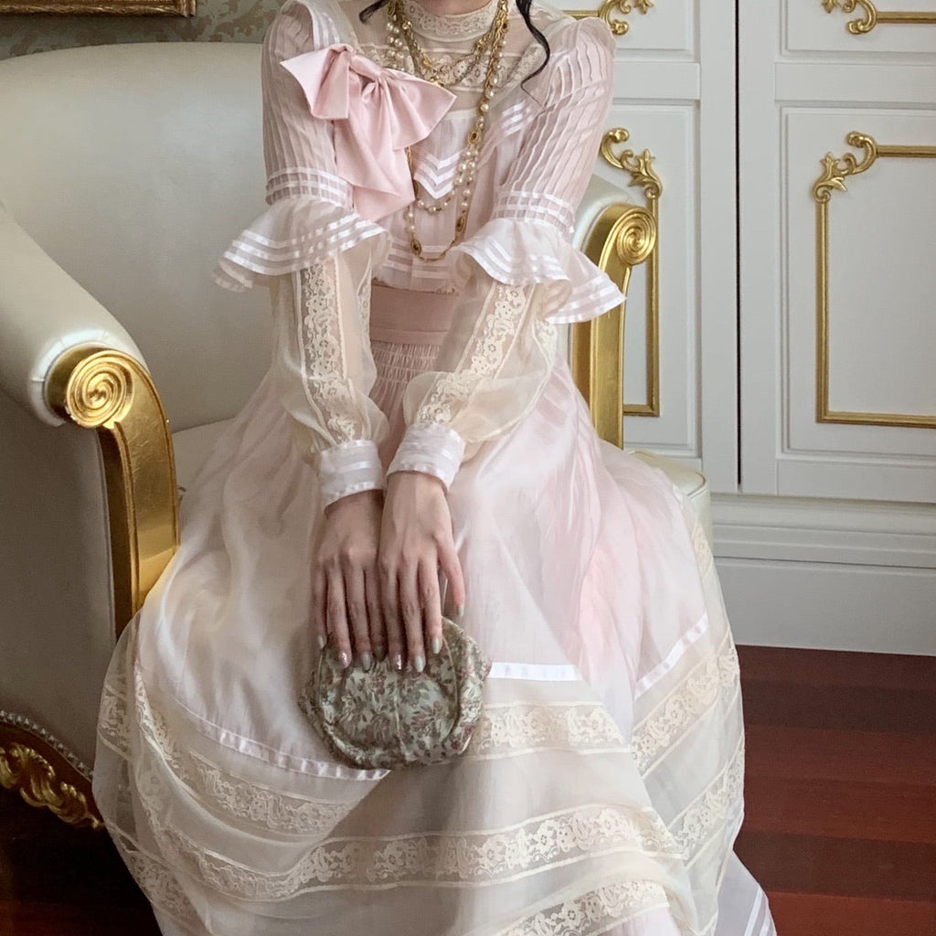 [Premium Selected] My Golden Days Vintage Antique Edwardian Soft Pink Dress Set - Premium  from Sweet Piknis - Just $75.00! Shop now at Peiliee Shop