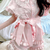 Get trendy with Angelic Rosé Satin Lounge wear set -  available at Peiliee Shop. Grab yours for $12 today!