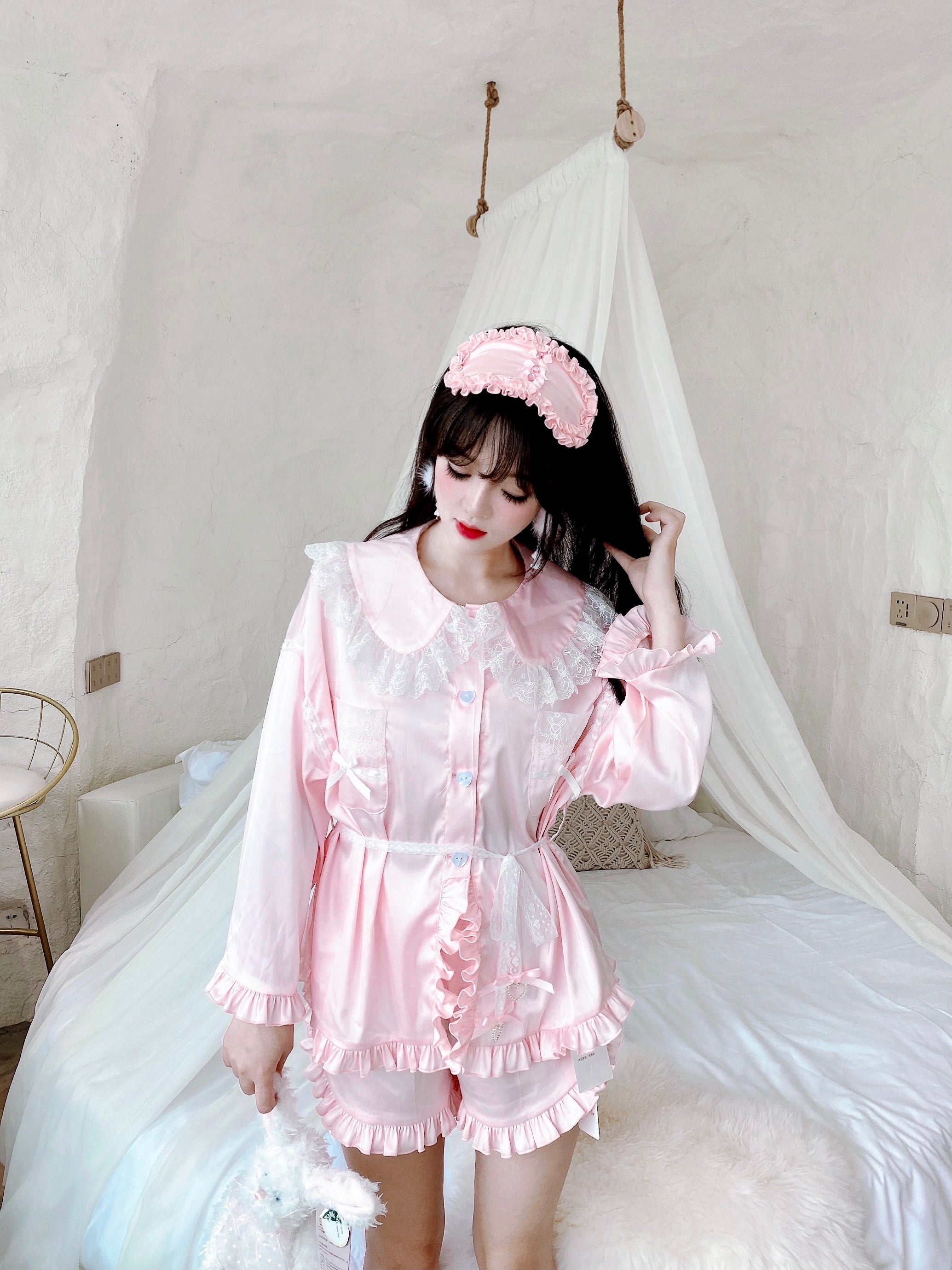 Get trendy with Angelic Rosé Satin Lounge wear set -  available at Peiliee Shop. Grab yours for $12 today!