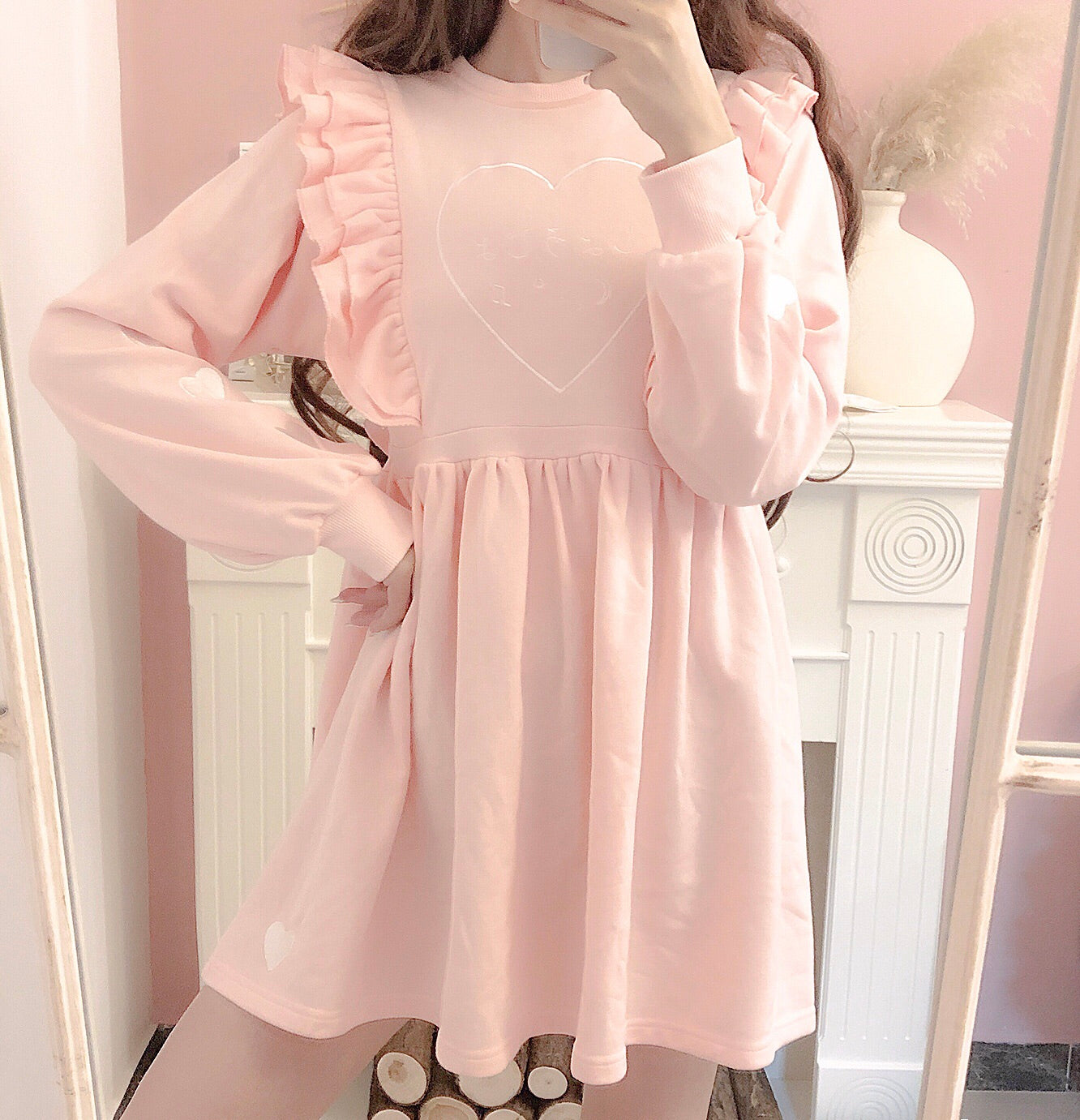 Get trendy with [Mid Season SALE] When Cotton Candy Met Peach Mousse Long Sleeve babydoll dress -  available at Peiliee Shop. Grab yours for $26 today!