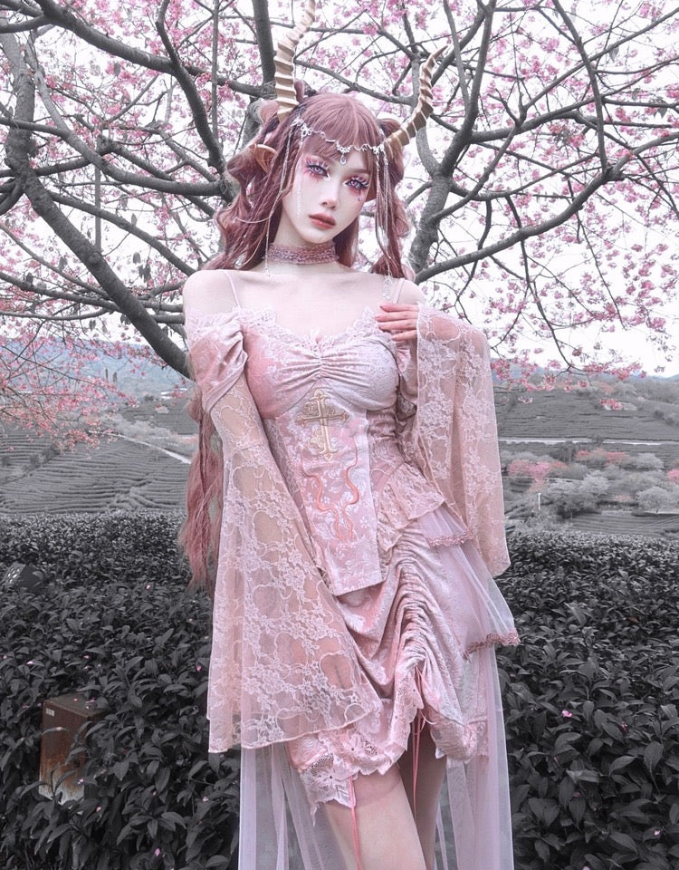 Get trendy with Sakura Dream Velvet Corset Top With Sleeves - Shirts & Tops available at Peiliee Shop. Grab yours for $55 today!