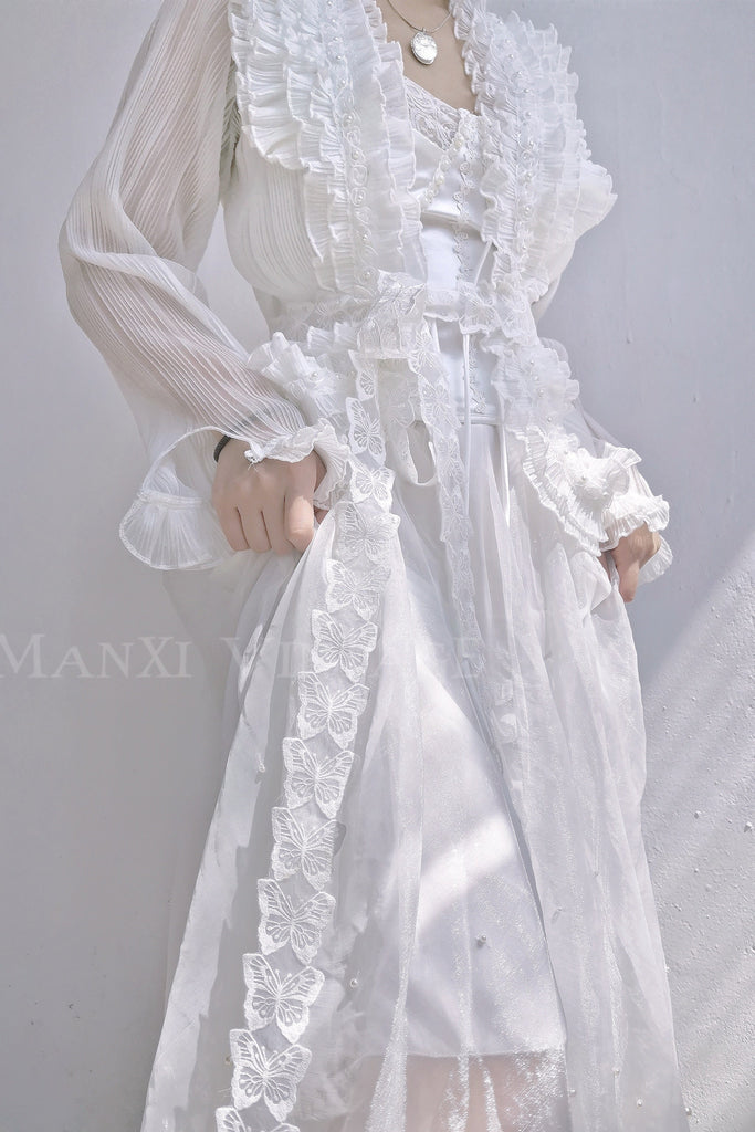 [Limited Edition] Butterfly Garden Chiffon Cardigan Skirt Set - Premium  from MANXI VINTAGE - Just $19.90! Shop now at Peiliee Shop