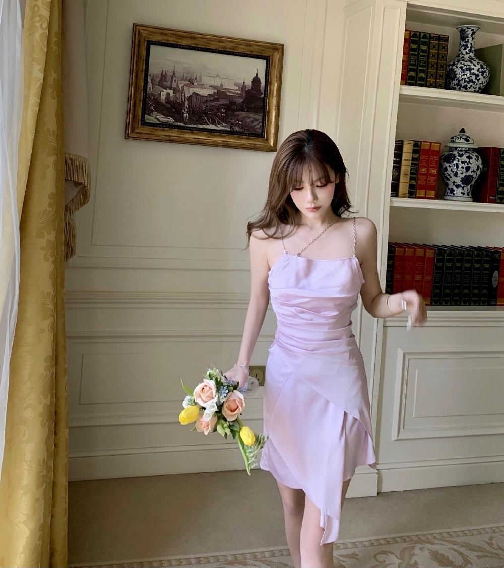 Get trendy with Lilac Aroma Satin Mini Dress -  available at Peiliee Shop. Grab yours for $89.90 today!