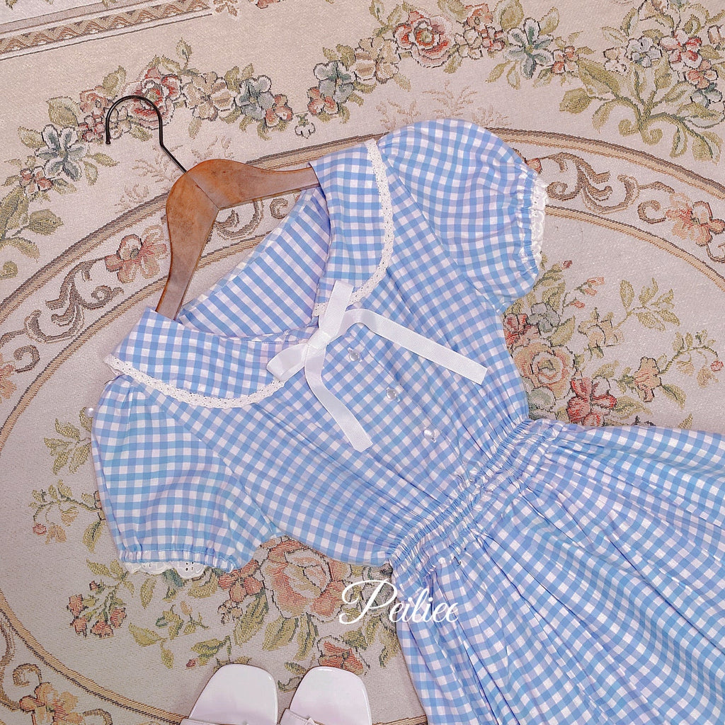 [Customized] Cloud Sailor Blue Gingham Babydoll Dress - Premium  from Customized - Just $49.90! Shop now at Peiliee Shop