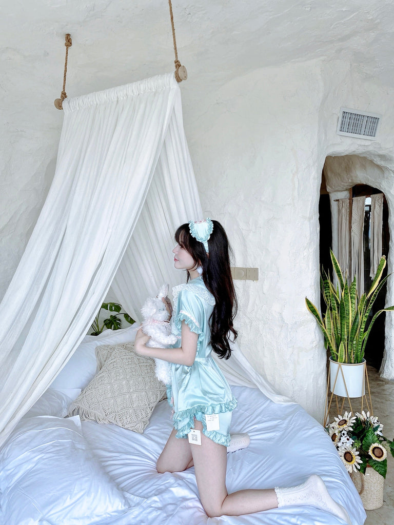 Angelic Mint Satin Lounge wear set - Premium  from Summer Joy - Just $15.00! Shop now at Peiliee Shop