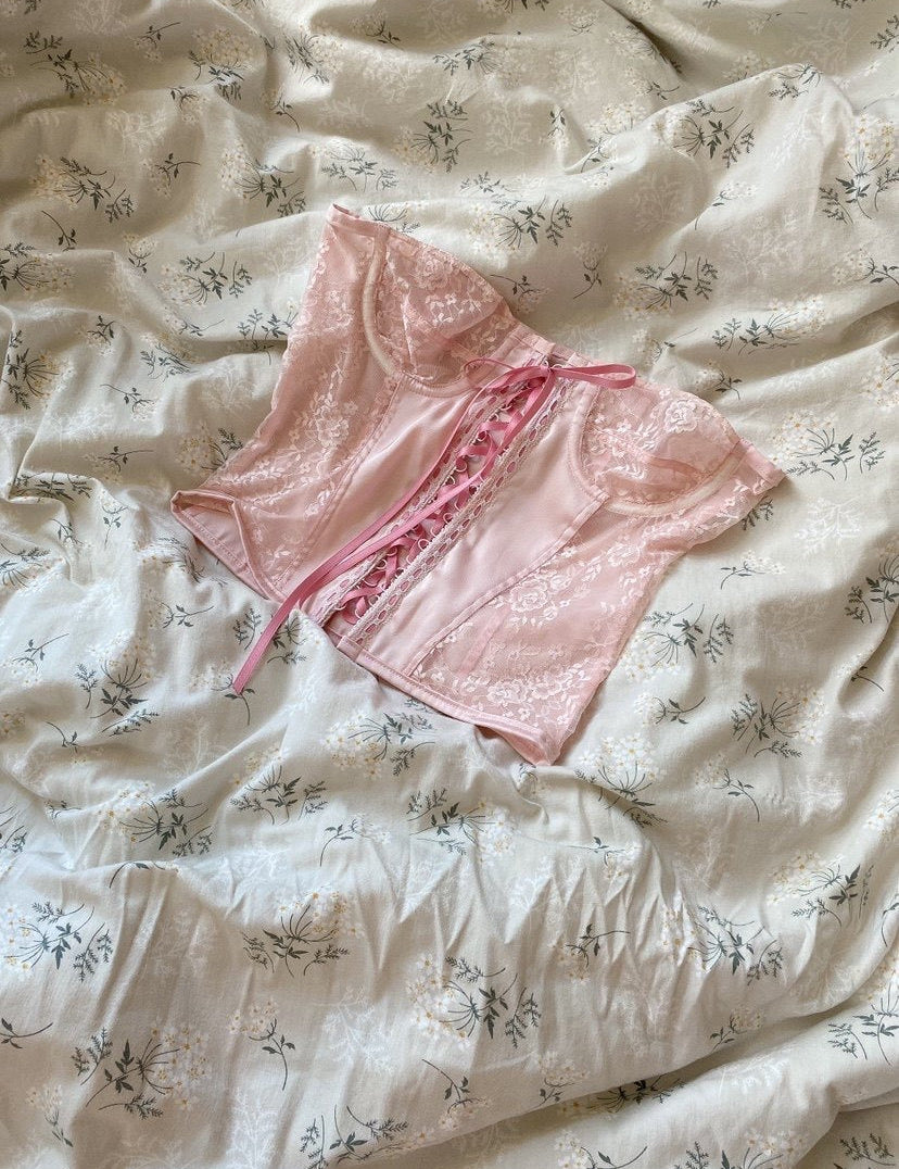 Get trendy with [Handmade] The Pink Rose Lace Corset -  available at Peiliee Shop. Grab yours for $39.90 today!