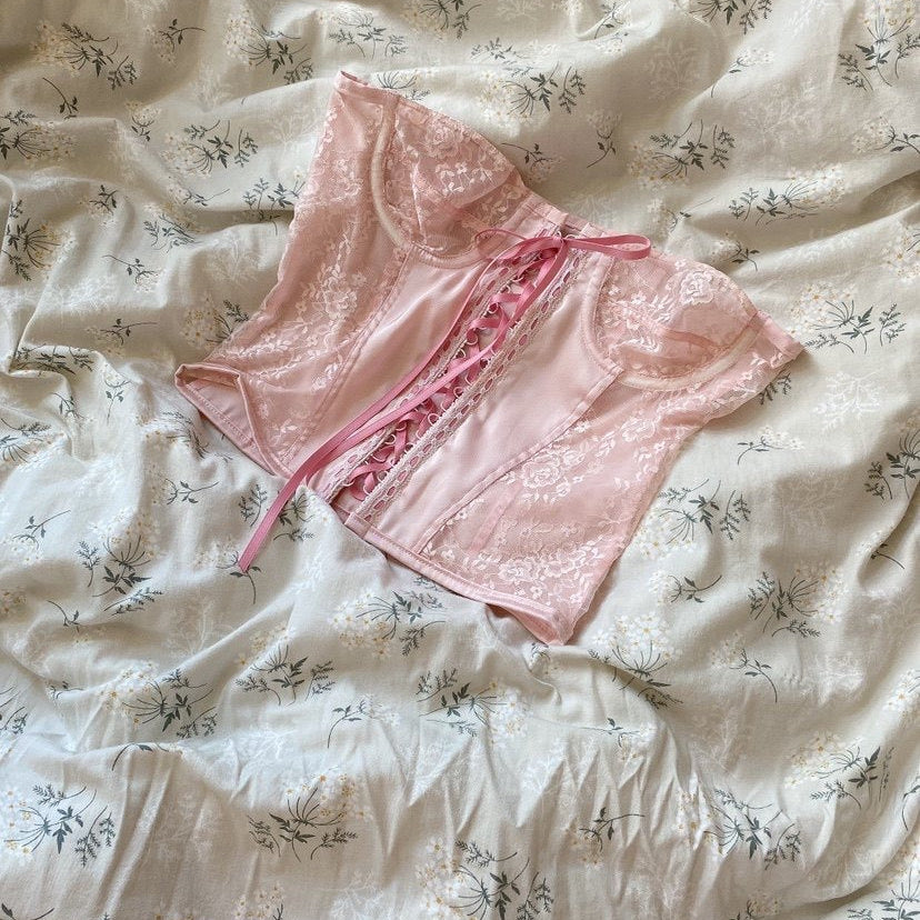 Get trendy with [Handmade] The Pink Rose Lace Corset -  available at Peiliee Shop. Grab yours for $39.90 today!