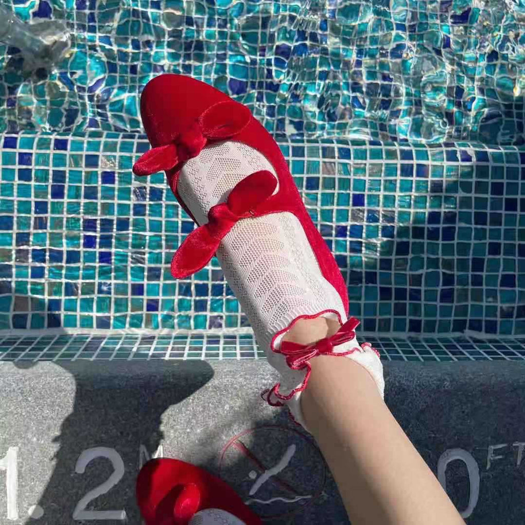 Get trendy with Black & Red Soul Ribbon Short Socks -  available at Peiliee Shop. Grab yours for $7.99 today!