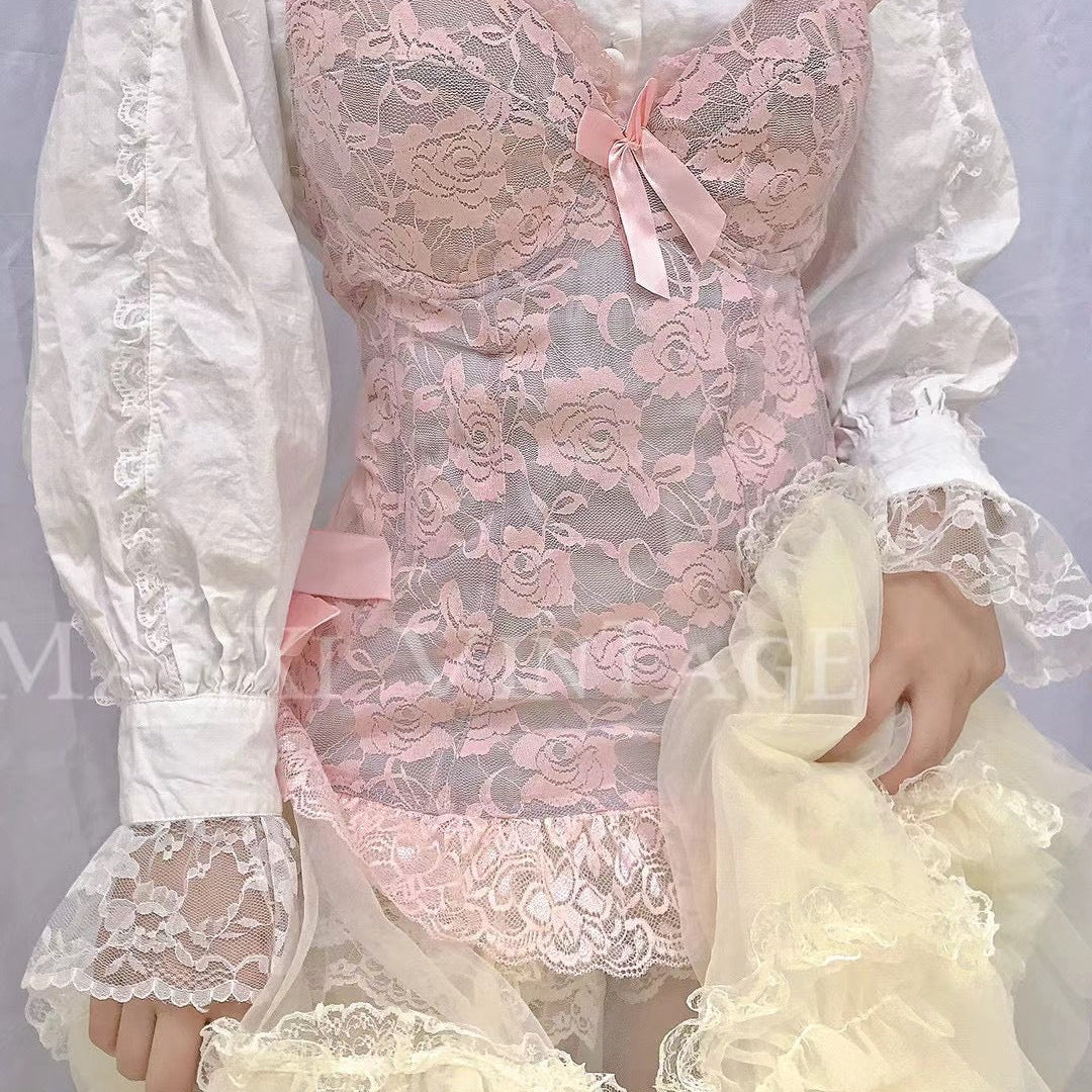 Get trendy with Cloudy Pink Lace Corset Top -  available at Peiliee Shop. Grab yours for $59.90 today!