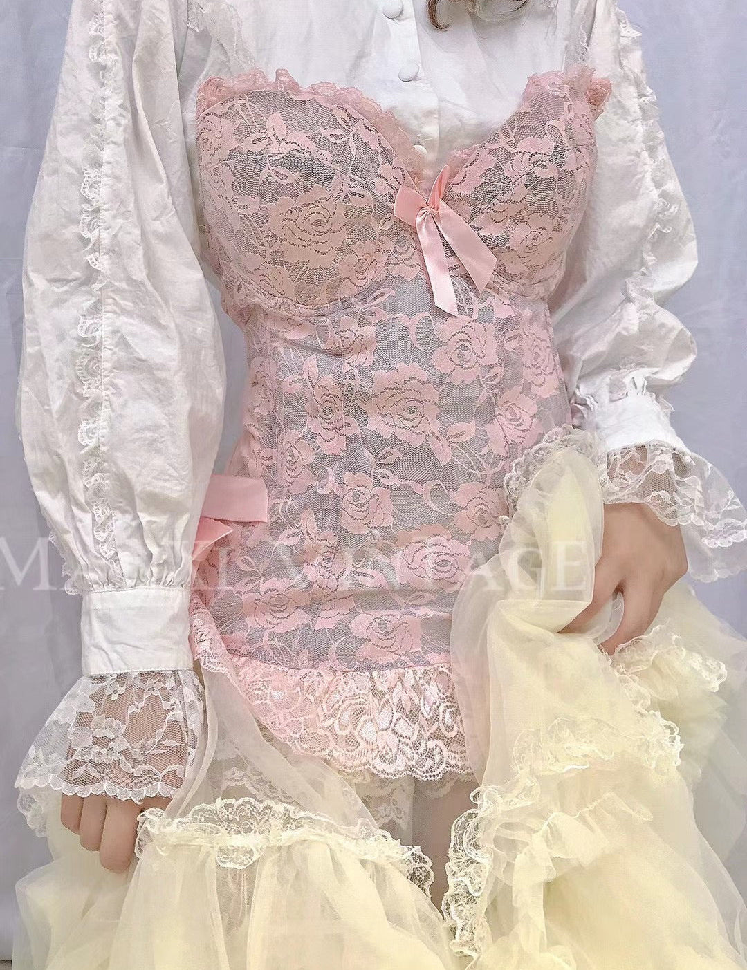 Get trendy with Cloudy Pink Lace Corset Top -  available at Peiliee Shop. Grab yours for $59.90 today!