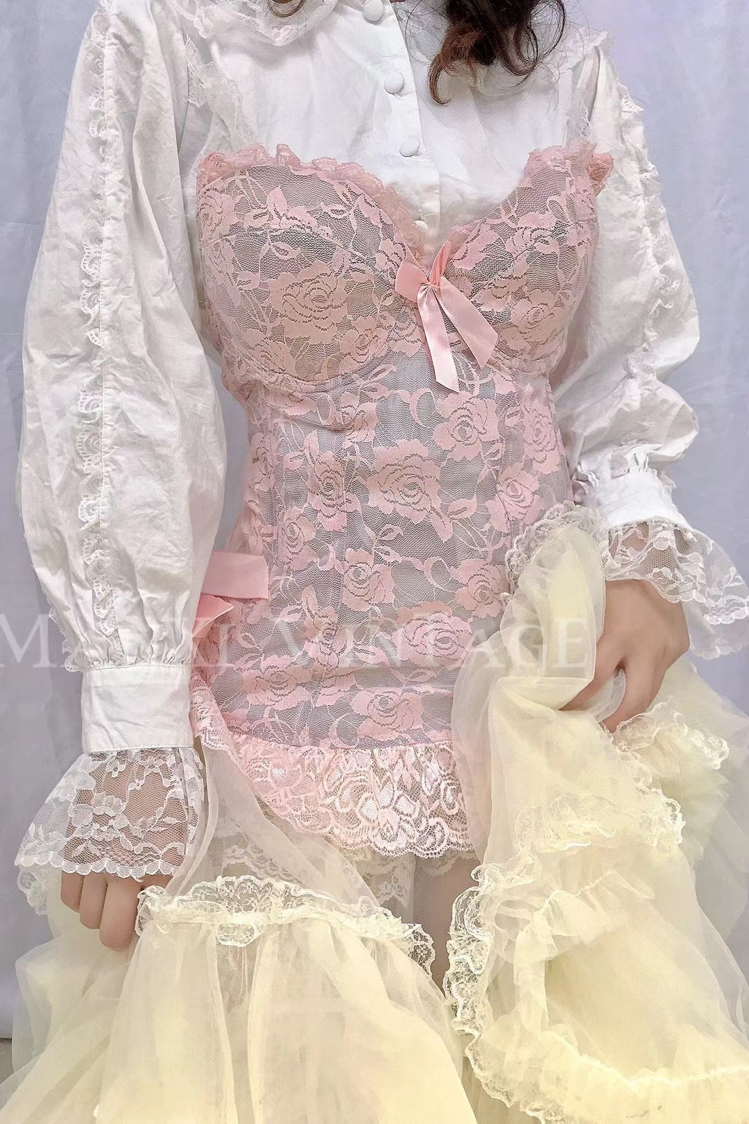 Get trendy with Cloudy Pink Lace Corset Top -  available at Peiliee Shop. Grab yours for $59.90 today!