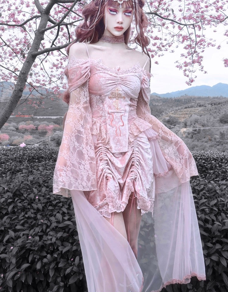 Sakura Dream Velvet Corset Top With Sleeves - Premium Shirts & Tops from Blood Supply - Just $55.00! Shop now at Peiliee Shop