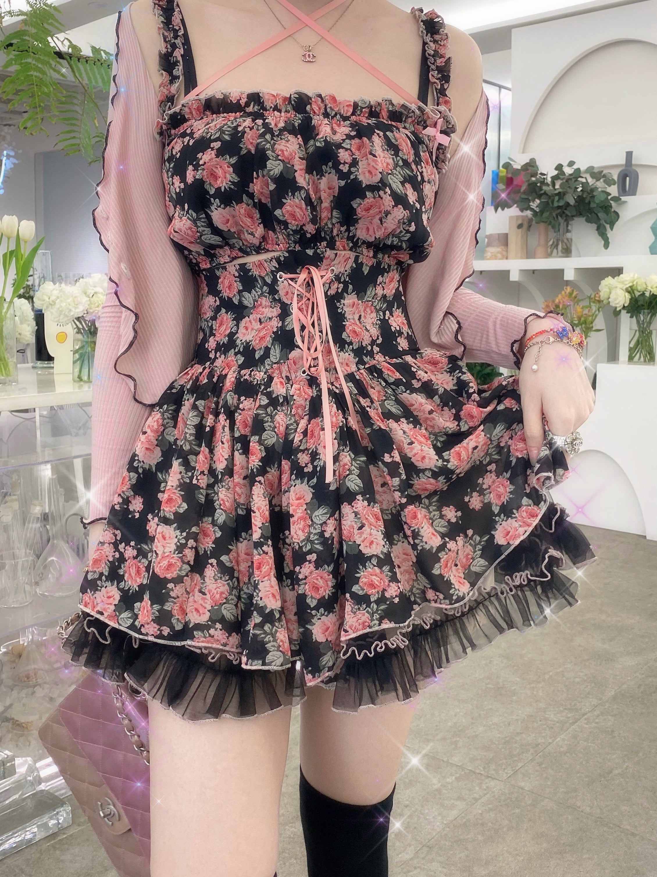 Get trendy with [Premium Selected] Rozen Maiden Floral Set Mini Dress (designer Arilf) -  available at Peiliee Shop. Grab yours for $54 today!