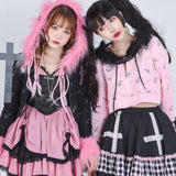 Get trendy with Evil Tooth Gothic Heart Faux Fur Hoody Y2k - Top available at Peiliee Shop. Grab yours for $46.80 today!