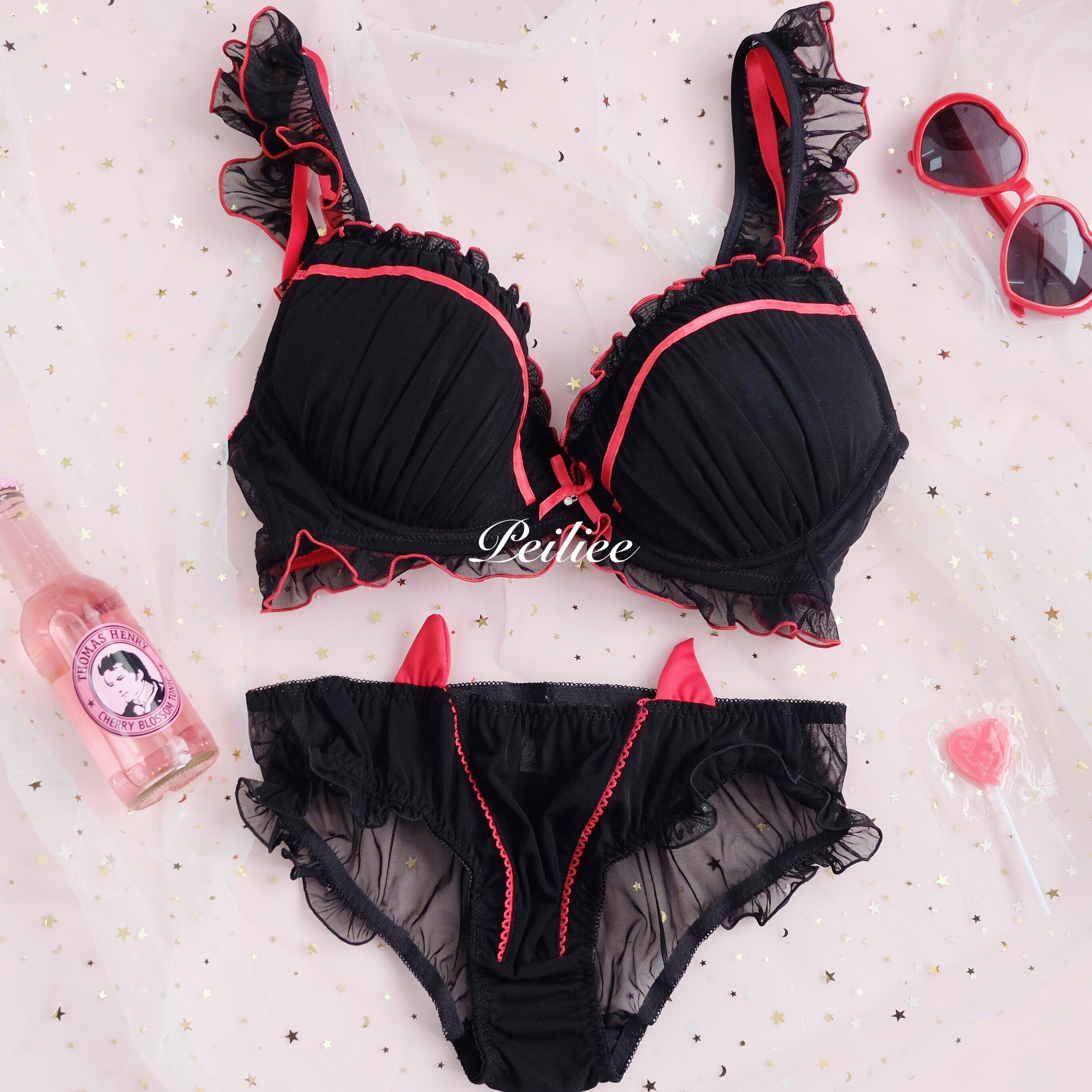 Get trendy with [Cosplay Lingerie ] Sweet Devil 3D Wings Bra Set -  available at Peiliee Shop. Grab yours for $25 today!
